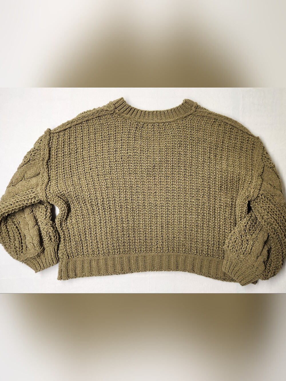 POL Olive Cable Knit Sweater Oversized V-Neck Boho Cottagecore Chunky Cozy Sz S - Picture 3 of 8